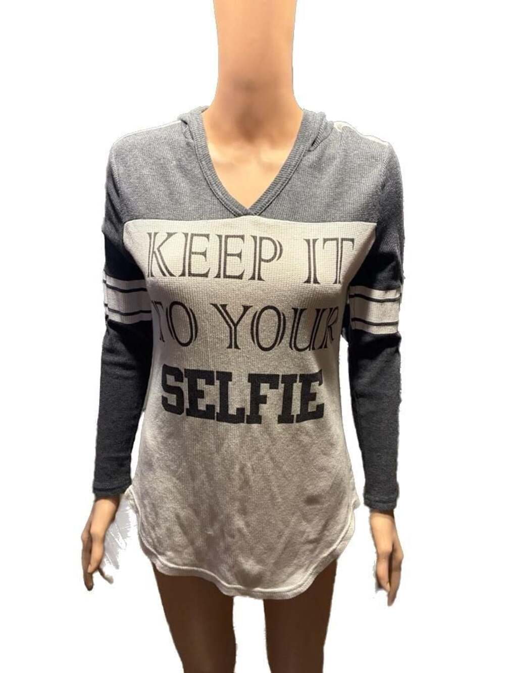 Just Be... "Keep It To Your Selfie" Waffle Knit Graphic Hoodie Size M